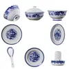 Tigela de Arroz e Prato de Cerâmica Dragão Azul e Branco Item Único Jingdezhen Cor Sob Esmalte Porcelana Branca Alta de Alta Temperatura Conjunto de Tigela e Prato de Cerâmica Doméstico