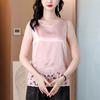 Novo top feminino estilo chinês com ácido acético vazado, verão 2025, novo colete sem mangas, slim fit, gola redonda, elegante, camisa pequena