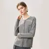 Nuevo Abrigo Cardigan de Punto Redondo 100% Lana Otoño/Invierno 2026 Color Sólido con Bolsillos Dobladillo Enrollado Suéter de Lana Holgado para Mujer