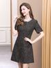 Vestido Nuevo de Primavera y Verano 2025 Exquisito de Alta Gama de Manga Corta Elegante Francés Vestido Chanel de Perlas con Cuello Redondo para Mujer