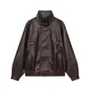 Para Comercio Exterior Europeo y Americano Transfronterizo Ropa de Mujer Aliexpress Más Vendido Otoño Retro Versátil Multicolor Cuello Alto Chaqueta de Cuero