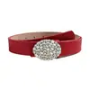 Novo Cinto com Fivela Oval de Diamante Feminino de Alto Padrão Pérola Fina Strass Decorativo Vedação de Cintura de Vestido Pequeno Cinto Preto PU