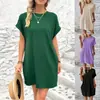 Amazon 2024 Nuevo Vestido Casual de Color Sólido con Cuello Redondo y Manga Murciélago con Bolsillo Invisible Europeo y Americano