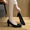 002 Zapatos de Tacón Alto Elegantes 2026 Nuevo Estilo Tacón Grueso Frances Punta Cuadrada Pequeña Planos Zapatos Profesionales de Trabajo para Hotel