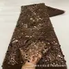 Novo Tecido de Renda Luxuoso da Moda EAU Dubai com Lantejoulas e Miçangas Bordadas à Mão Prateadas para Vestidos de Casamento
