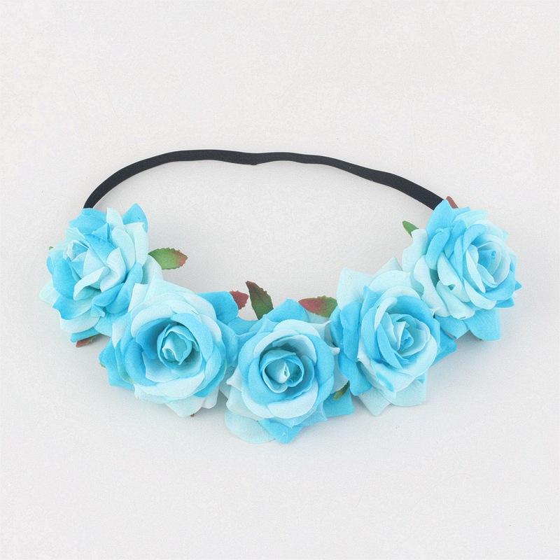 5朵卷边绒布黑色弹力发带04