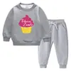 Conjunto de suéter infantil outono e inverno 2023 estudantes novo dupla camada com pelúcia acolchoado quente inverno manga longa conjunto grosso
