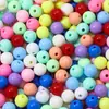 6-16mm Contas Redondas Acrílicas Coloridas Sólidas Material para Miçangas Artesanais DIY Infantil Contas Coloridas Doces Contas Espalhadas Atacado