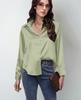 Popular Transfronterizo Primavera y Verano Nueva Camisa de Satén para Mujer Imitación Seda Camisa de Manga Larga Top Ropa de Mujer Comercio Exterior Europeo y Americano