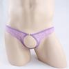 Yezi Mei Roupa Íntima Sexy, Cueca Tanga Sexy Masculina Ultra Fina de Renda Transparente com Aberturas Baixa na Cintura T-Back