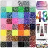 Caja de 24 compartimentos moderna y popular de diamantes de resina jelly de color AB con base plana, empaquetada para arte de uñas DIY, accesorios pequeños, venta al por mayor