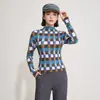 Camiseta base de cuello medio plisado elástico para mujer, top interior de manga larga a cuadros de colores ajustado para otoño e invierno de 2026 que crea un efecto adelgazante