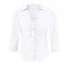 Camisa branca de manga longa com colarinho para mulheres, novo estilo verão 2026, design francês puro e sedutor, slim fit e que valoriza a silhueta