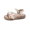 Sandálias Abertas Estilo Coreano Moda Pérola Renda para Meninas Verão Novo Solado Macio Estilosas Sapatos de Princesa Sapatos de Praia