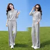 Moda para Mujer Tallas Grandes Estilo Casual Sudadera de Manga Larga con Cuello en V a Rayas Conjunto de Pantalones de Pierna Ancha Conjunto Elegante de Dos Piezas para Mujer Otoño