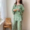 2026 Novo Pijama de Algodão e Seda Estilo Preguiçoso para Mulheres Conjunto de Pijama Pulôver Fino de Manga Curta Estilo Chinês Roupa de Casa Solta