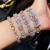 Pulsera Geométrica de Flor de Zircón Rosa Coreano Dulce Nicho Elegante Versátil Lujo Accesible Joyería de Alta Gama para Mujeres