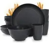 Prato, Tigela, Copo, Faca, Garfo, Colher, Hashi de Palha de Trigo para Exportação, Conjunto de Talheres Portátil para 4 Pessoas, Conjunto de Tigela, Prato e Copo para Exterior