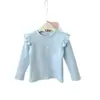 Camiseta básica de manga longa estilo coreano para meninas, top básico para primavera e outono com mangas bufantes, camiseta fofa e estilosa com estampa de coração para meninas pequenas