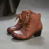 Jiezhou 2026 Otoño Nuevo Estilo Capa Superior Piel de Vaca Cremallera Lateral Punta Redonda Tacón Grueso Botas de Cuero, Elegantes y Versátiles Moda Tendencia Zapatos para Mujer