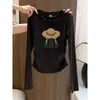 2026 Novo Design Único Camiseta Feminina de Algodão Puro com Manga Longa e Ombros Retos, Camisa Básica Slim-Fit Acinturada para Outono