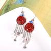 Aretes de Borla de Ónix Rojo de Plata S925 Plata Aretes de Moda Vintage para Mujer Estilo Corte