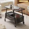 2026 Novo Estilo Creme Mesa Lateral de Sofá Móvel Armário Lateral Mesa de Cabeceira Vidro Temperado Carrinho Pequeno Pedra Sinterizada Mesa de Café Pequena