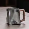 Juego de té con un mango alto de madera, diseño con vista a la montaña, taza creativa, taza de té kung fu, vaso de gran capacidad, base cuadrada de silicona, estilo simple