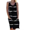 Vestido feminino estilo regata com estampa listrada e bolso, gola redonda, novo para o verão 2026, transfronteiriço europeu e americano Shenghenghui