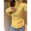 Tricô de Manga Longa com Renda para Mulheres Inverno Novo Estilo Estilo Suave Gola Alta Slim Fit Blusa Básica