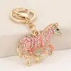 Chaveiro Listrado Zebra de Design Europeu e Americano com Pingente Cravejado de Diamantes Animal do Zodíaco Cavalo Chaveiro de Metal Atacado