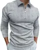 2023 Novo Outono Exportação Transfronteiriça Masculina Camisa Polo Casual com Zíper Manga Longa Cor Lisa Estampa 3D Camisa Paul