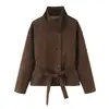 Ins estilo europeo y americano 2026 nueva moda temperamento para ir al trabajo con cinturón efecto textura de terciopelo abrigo chaqueta