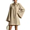 Vestido Casual Feminino de Manga Longa, Cor Sólida, Gola Lapela, Meio Zíper, Corte Solto e Leve, para Comércio Exterior na Amazon, Cruzamento Europeu e Americano, 2026