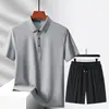 Nuevo Traje Deportivo Casual, Traje Casual de Seda de Hielo, Disponible en Múltiples Colores, Conjunto de Shorts Polo, Unisex, Color Sólido