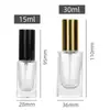 Botella de Esencia Transparente Cuadrada al por Mayor de Fábrica 15ml30ml Botella Vacía para Repartir Botella con Atomizador de Rosca
