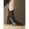 Botines Chelsea estilo británico para mujer, nueva colección otoño/invierno 2025, con tacón grueso, forro de felpa y diseño retro de punta cuadrada