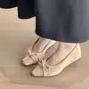 Zapatos Planos de Ballet para Mujer de Ante, Estilo Slip-On, para Primavera y Otoño, con 5 cm de Aumento Interno de Altura, Estilo Retro Francés con Lazo, de Tacón Bajo
