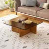 Mesa de centro quadrada de vidro temperado, adequada para salas de estar, apartamentos pequenos, design minimalista, design moderno criativo estilo italiano, modelo novo, mesa de centro baixa para pousadas