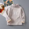 Camiseta Base Gruesa de Forro Polar Rayada para Niños, Cuello Alto, Cuello Medio, Pieza Única, Cuello Semi-Alto, Manga Larga para Niños y Niñas