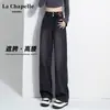Calça Jeans Reta Preta e Cinza para Mulheres, Tendência Outono e Inverno Versátil Novo Estilo, Corpo Pera, Cobre o Quadril, Emagrecimento, Calça Wide Leg com Forro de Lã