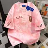 Camiseta Oversize Tie-Dye de Manga Curta 100% Algodão Puro para Homens e Mulheres, Verão Solta com Efeito Emagrecedor Gola Redonda Casual para Casais