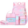 Mochila Escolar de Comercio Exterior Transfronterizo para Estudiantes, Lindo Set de Mochila de Tres Piezas para Niñas, Mochila con Tema de Arcoíris de Dibujos Animados para Reducir la Carga