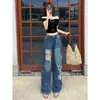 Jeans rasgados de talla grande para mujer, estilo fino de verano, holgados de cintura alta, pantalones rectos de pierna ancha vintage