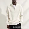 Suéter de Punto Grueso con Rayas Verticales y Cuello Alto con Media Cremallera para Hombre de Comercio Exterior, Manga Larga, Capa Base Cálida Casual para Hombre