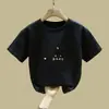 2482# camiseta de manga corta para niños gatito nuevo algodón estilo occidental top de verano para niñas moda de verano para niños manga corta