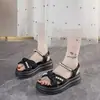Sandalias de Perlas con Suela Gruesa y Sensación de Caminar sobre las Nubes para Mujer, Nuevo Estilo Verano 2025, Estilo Chino, Adecuadas para Faldas, con Lazo, Sandalias Romanas Antideslizantes
