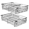 Kabei Acero Inoxidable 304 Tipo Cajón Cesta para Tazones Gabinete de Cocina Doble Capa Extraíble Azul Almacenamiento Gabinete de Cocina Cesta para Platos