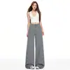 Jeans de pierna ancha rectos holgados de tela a rayas retro americanos de moda nuevos para mujer, pantalones largos a rayas azules