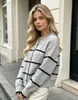 Nuevo cárdigan de punto a rayas de bloques de color estilo europeo y americano transfronterizo para otoño e invierno para mujer, de un solo pecho, cuello redondo, suéter abrigo de corte holgado